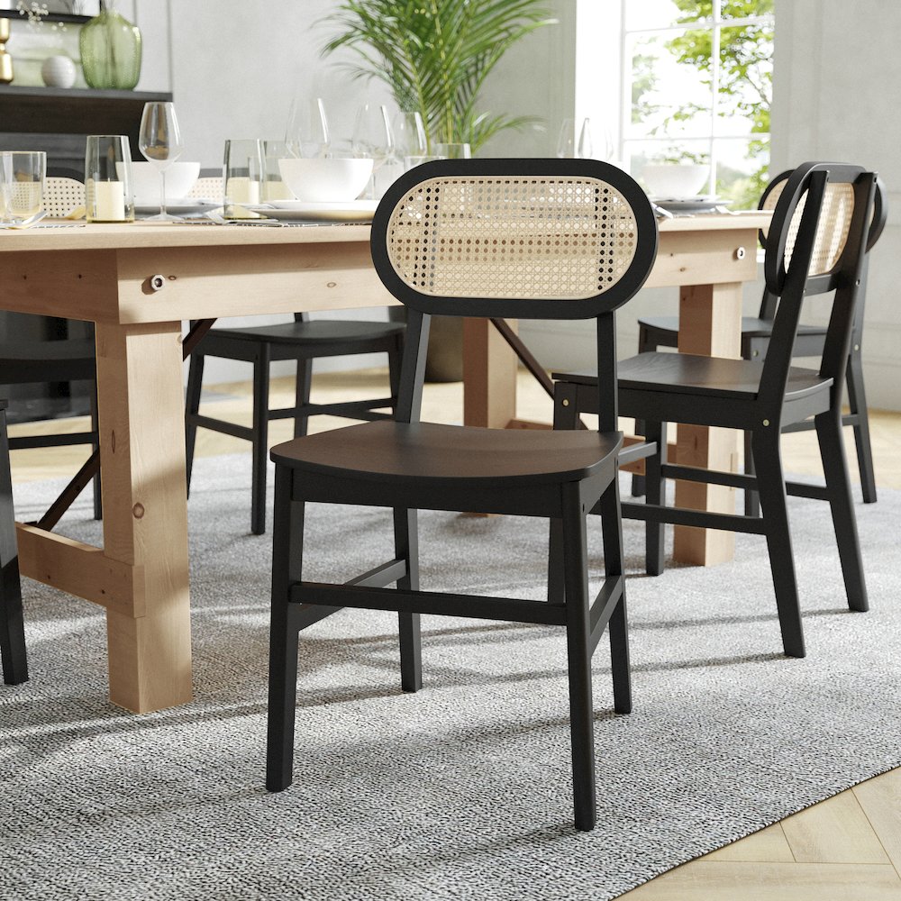 Set of 2 Cane Rattan Dining and Event Chairs with Solid Wood Frame and Seat. Picture 3