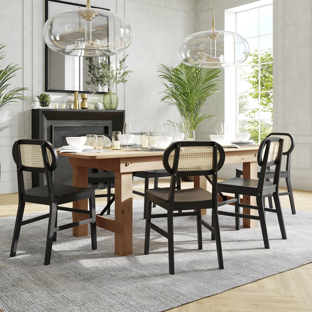 Set of 2 Cane Rattan Dining and Event Chairs with Solid Wood Frame and Seat. Picture 8