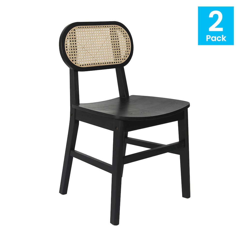 Set of 2 Cane Rattan Dining and Event Chairs with Solid Wood Frame and Seat. Picture 2