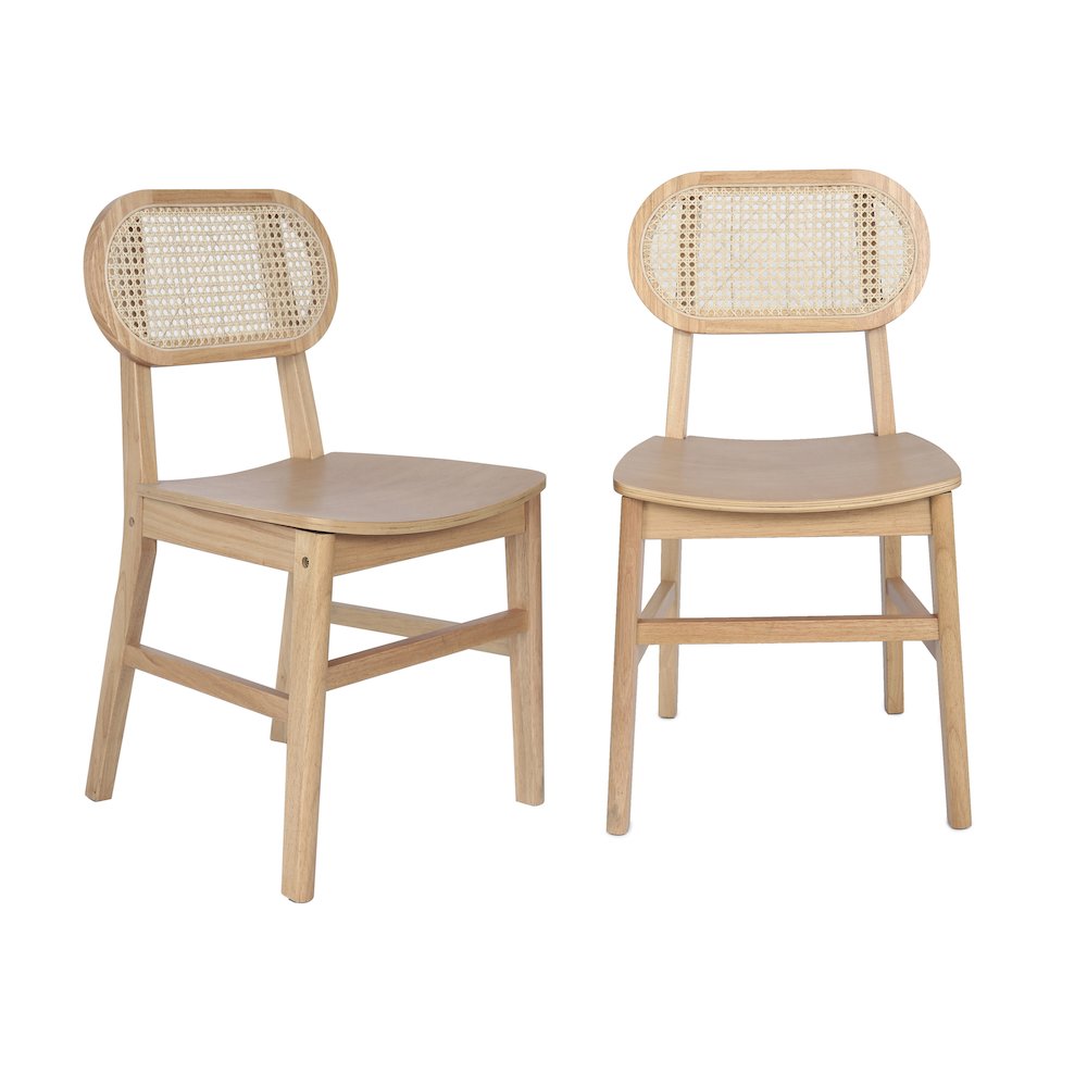 Set of 2 Cane Rattan Dining and Event Chairs with Solid Wood Frame and Seat. Picture 1