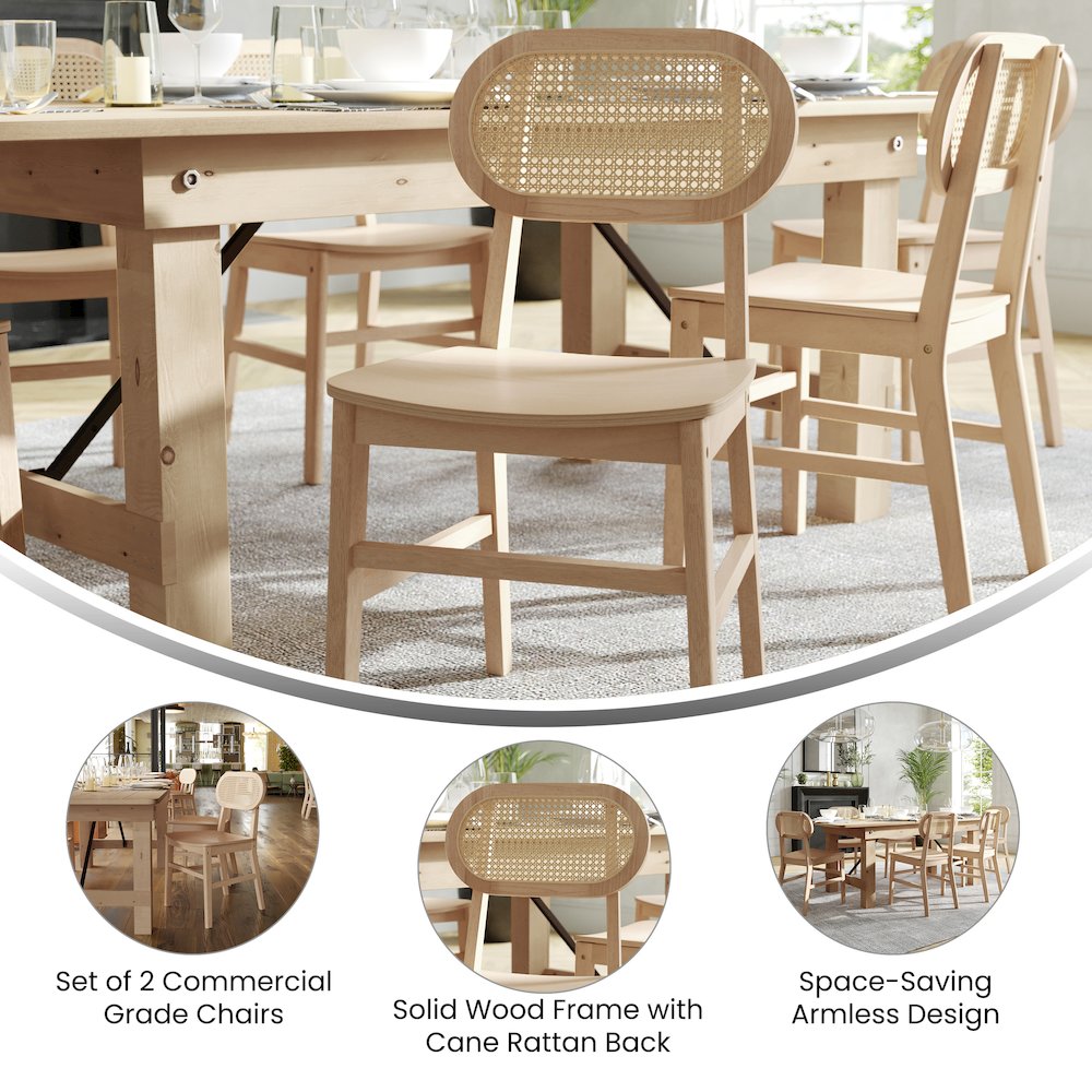 Set of 2 Cane Rattan Dining and Event Chairs with Solid Wood Frame and Seat. Picture 5