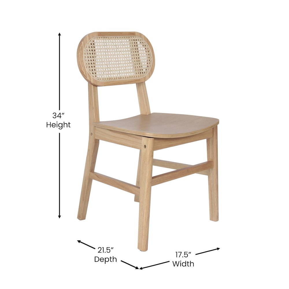 Set of 2 Cane Rattan Dining and Event Chairs with Solid Wood Frame and Seat. Picture 6