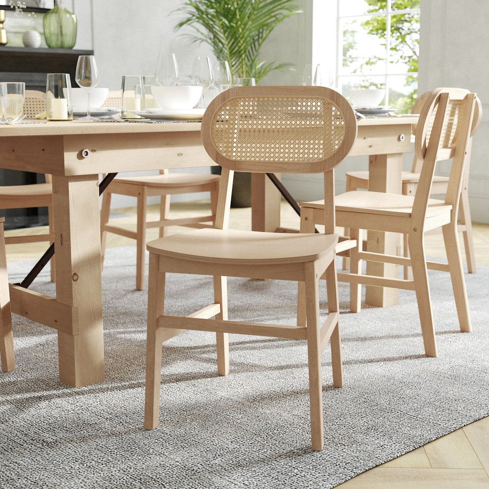 Set of 2 Cane Rattan Dining and Event Chairs with Solid Wood Frame and Seat. Picture 3