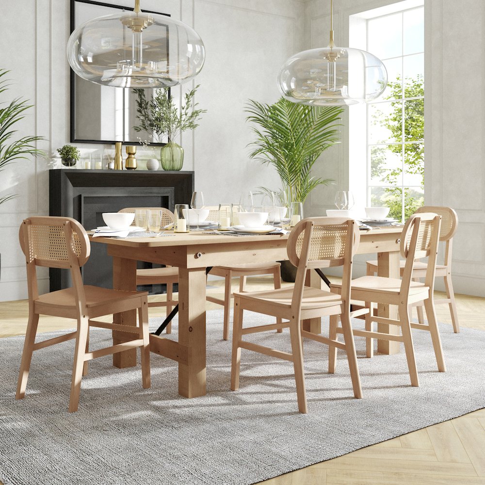 Set of 2 Cane Rattan Dining and Event Chairs with Solid Wood Frame and Seat. Picture 8