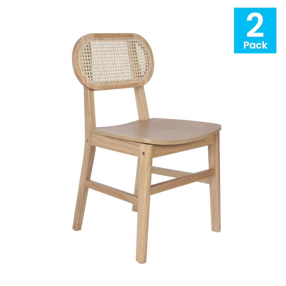 Set of 2 Cane Rattan Dining and Event Chairs with Solid Wood Frame and Seat. Picture 2