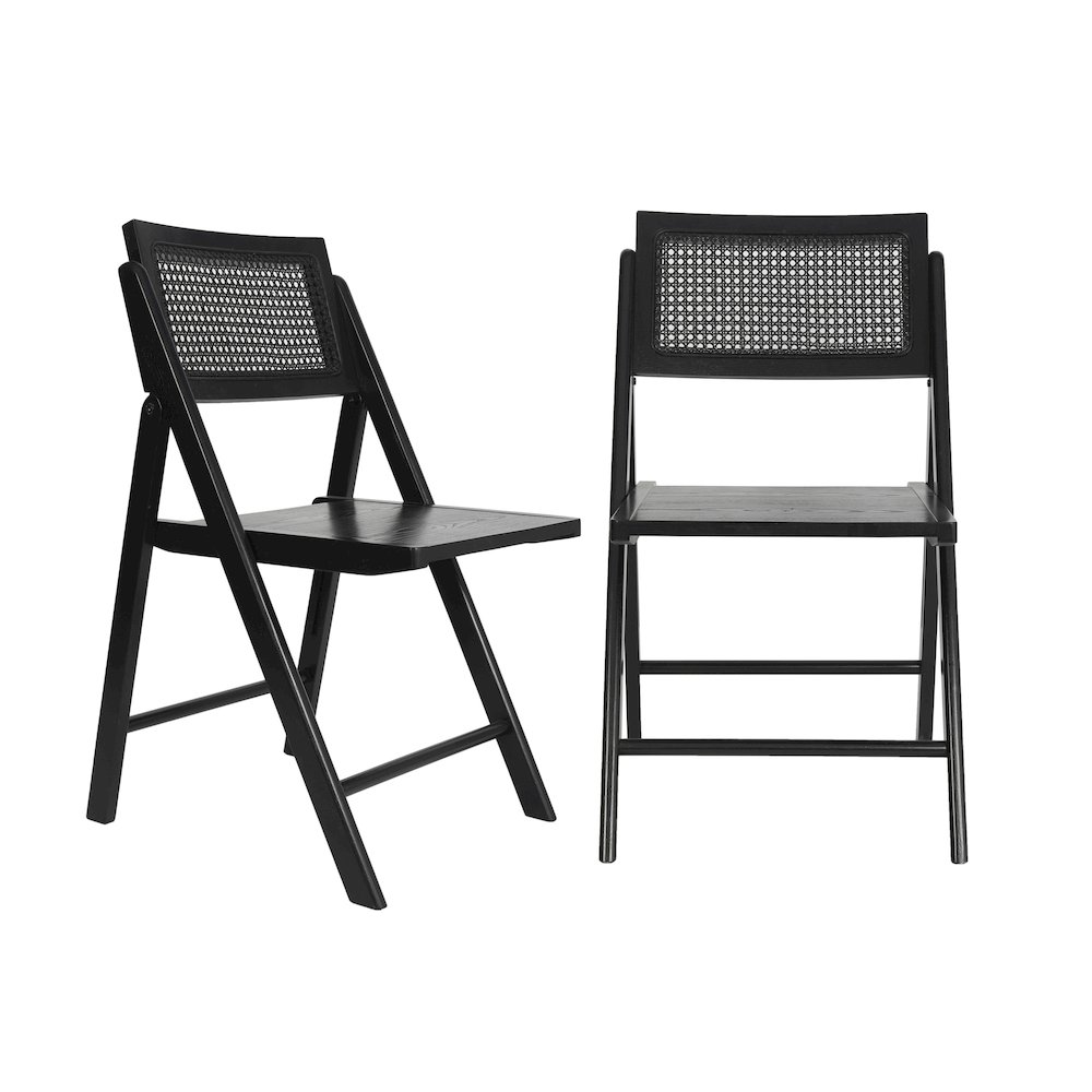 Set of 2 Commercial Cane Rattan Folding Dining and Event Chairs, Black. Picture 1