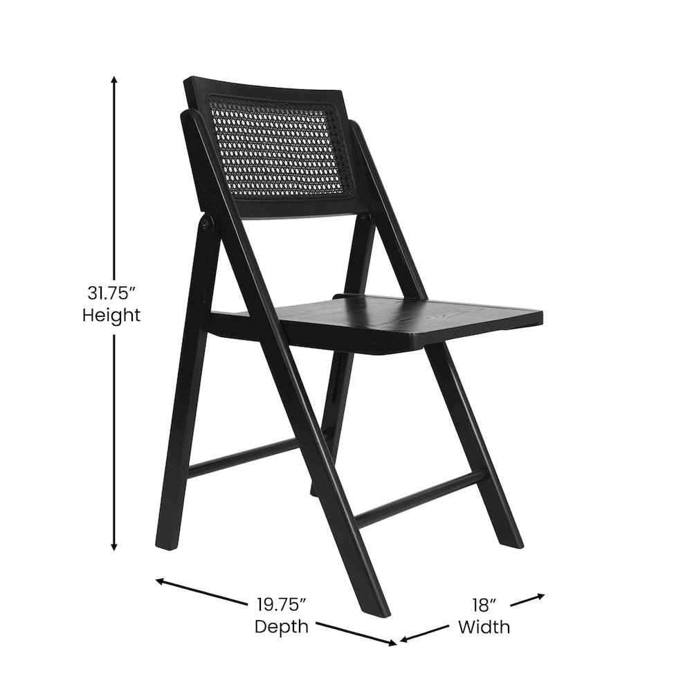 Set of 2 Commercial Cane Rattan Folding Dining and Event Chairs, Black. Picture 6