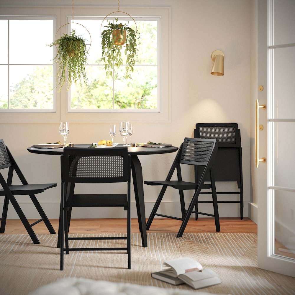 Set of 2 Commercial Cane Rattan Folding Dining and Event Chairs, Black. Picture 3