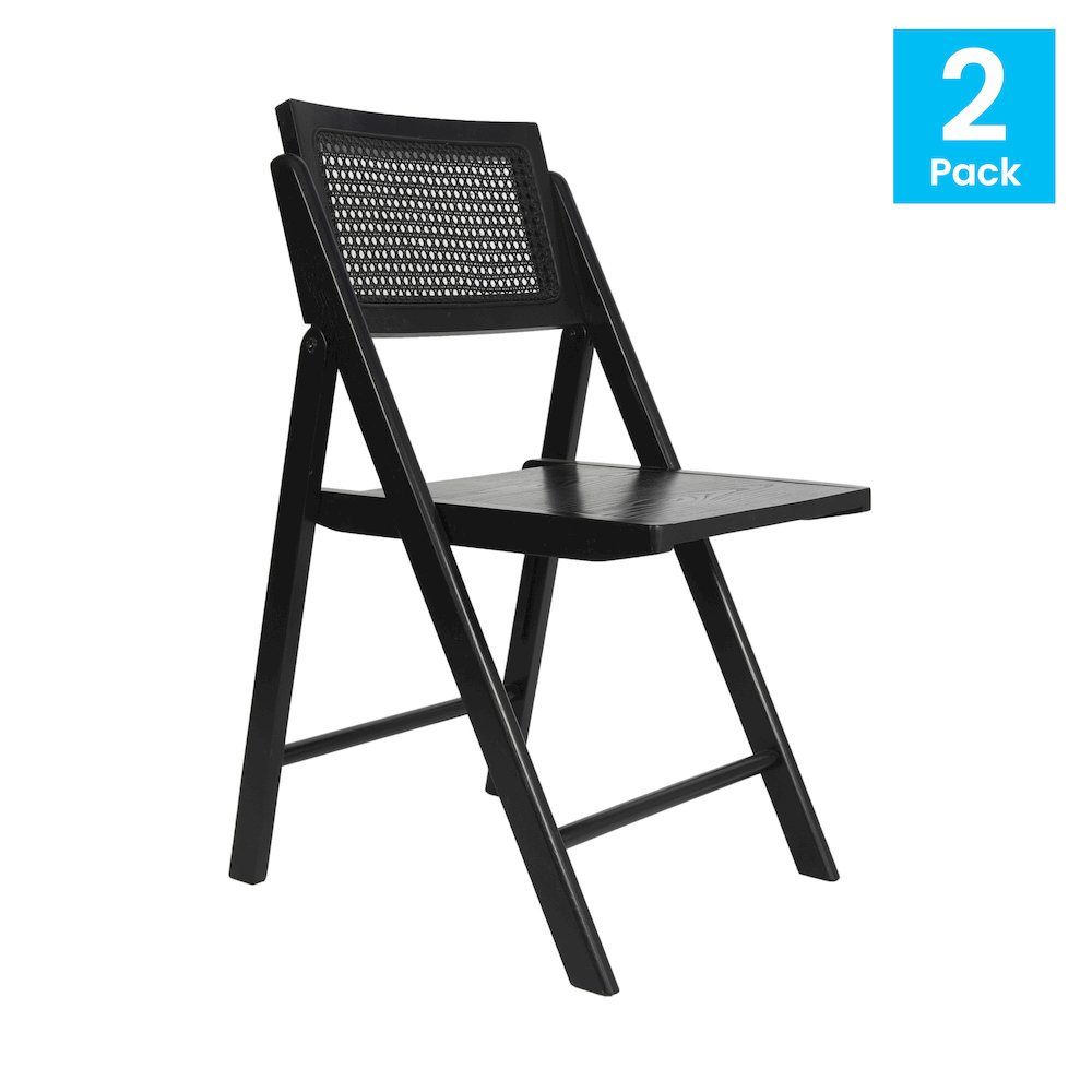 Set of 2 Commercial Cane Rattan Folding Dining and Event Chairs, Black. Picture 2