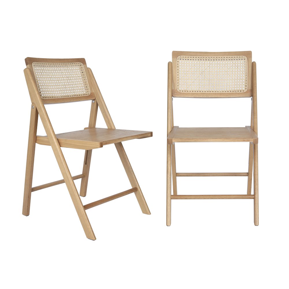 Set of 2 Commercial Cane Rattan Folding Dining and Event Chairs, Natural. Picture 1