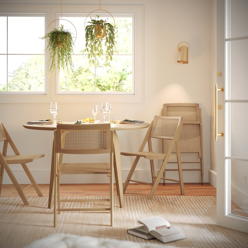 Set of 2 Commercial Cane Rattan Folding Dining and Event Chairs, Natural. Picture 3