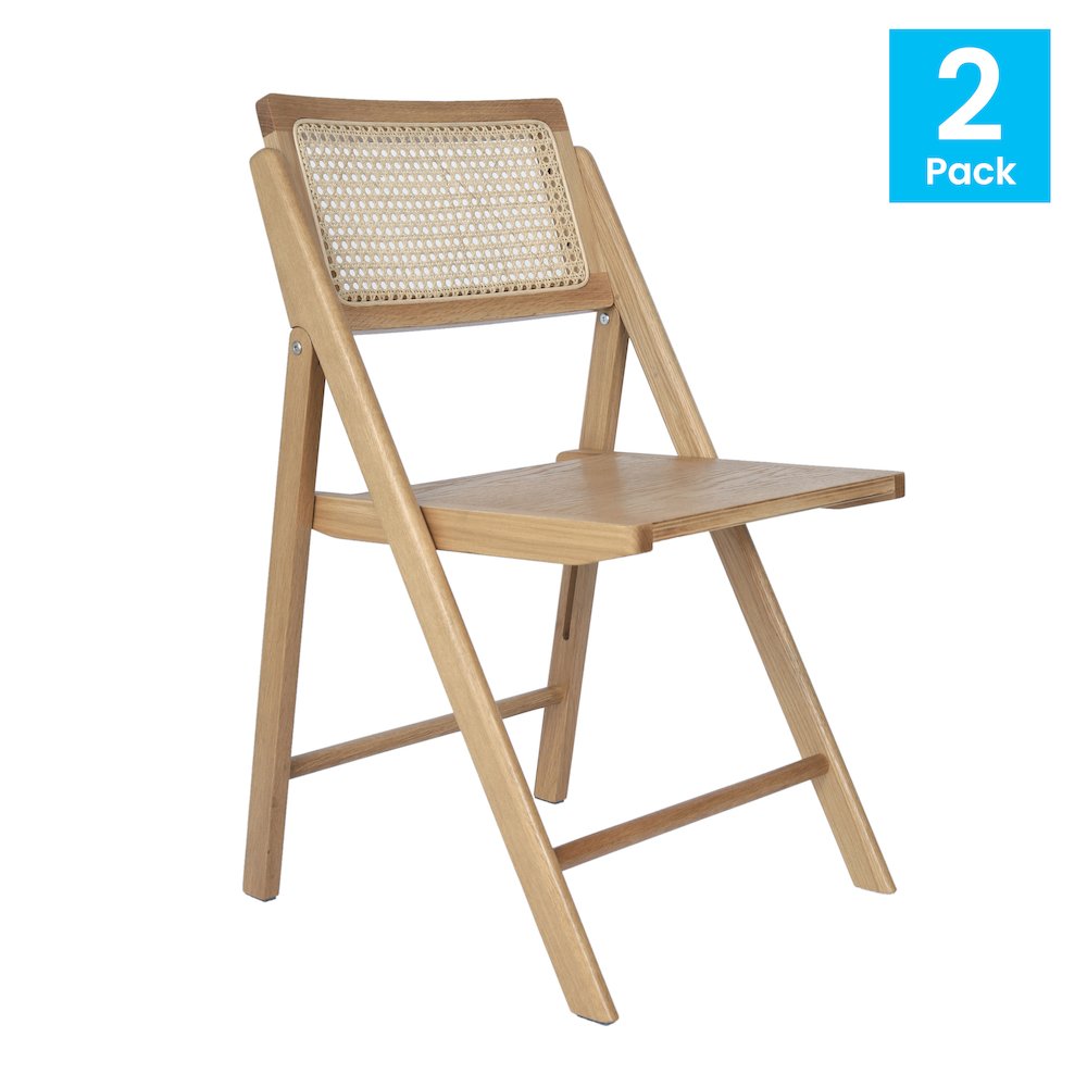 Set of 2 Commercial Cane Rattan Folding Dining and Event Chairs, Natural. Picture 2