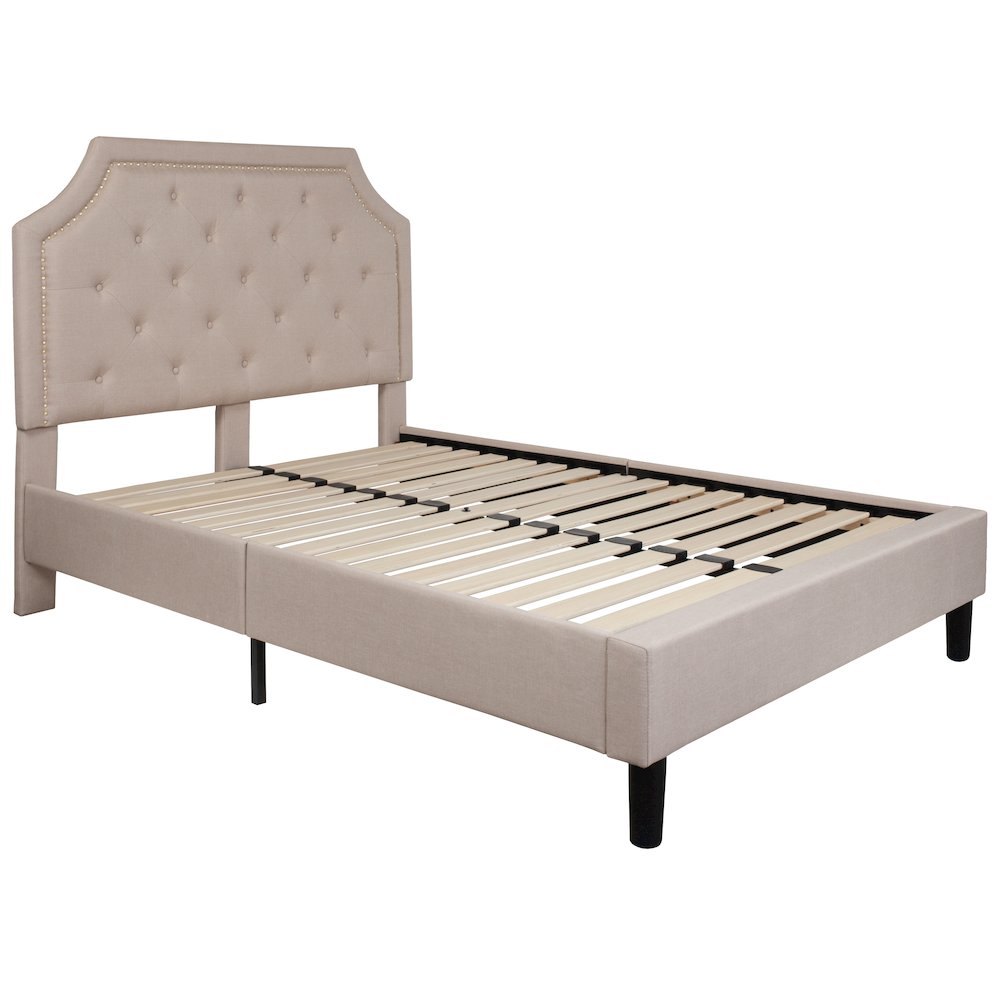 Full Size Tufted Upholstered Platform Bed in Beige Fabric. Picture 1