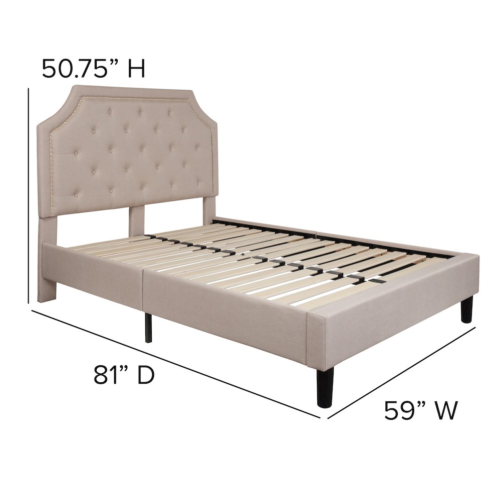 Full Size Tufted Upholstered Platform Bed in Beige Fabric. Picture 5