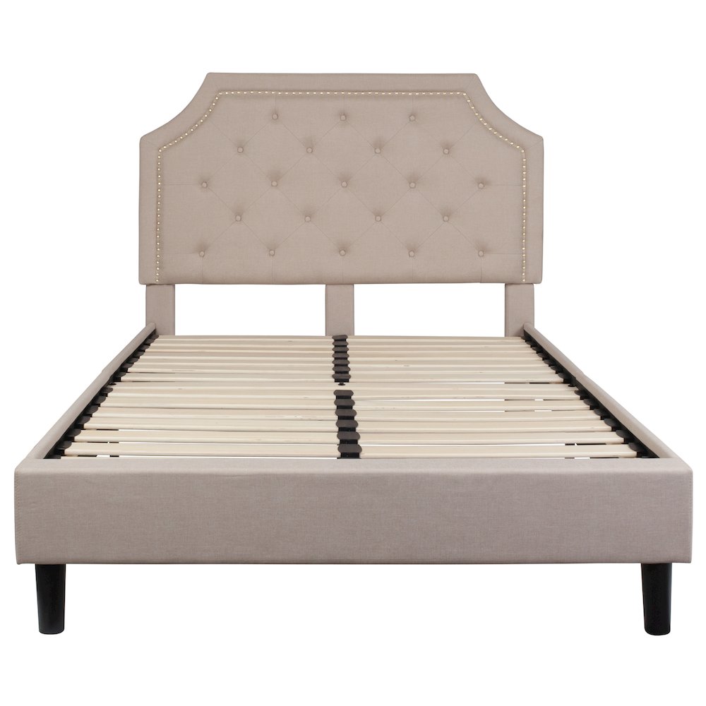Full Size Tufted Upholstered Platform Bed in Beige Fabric. Picture 7