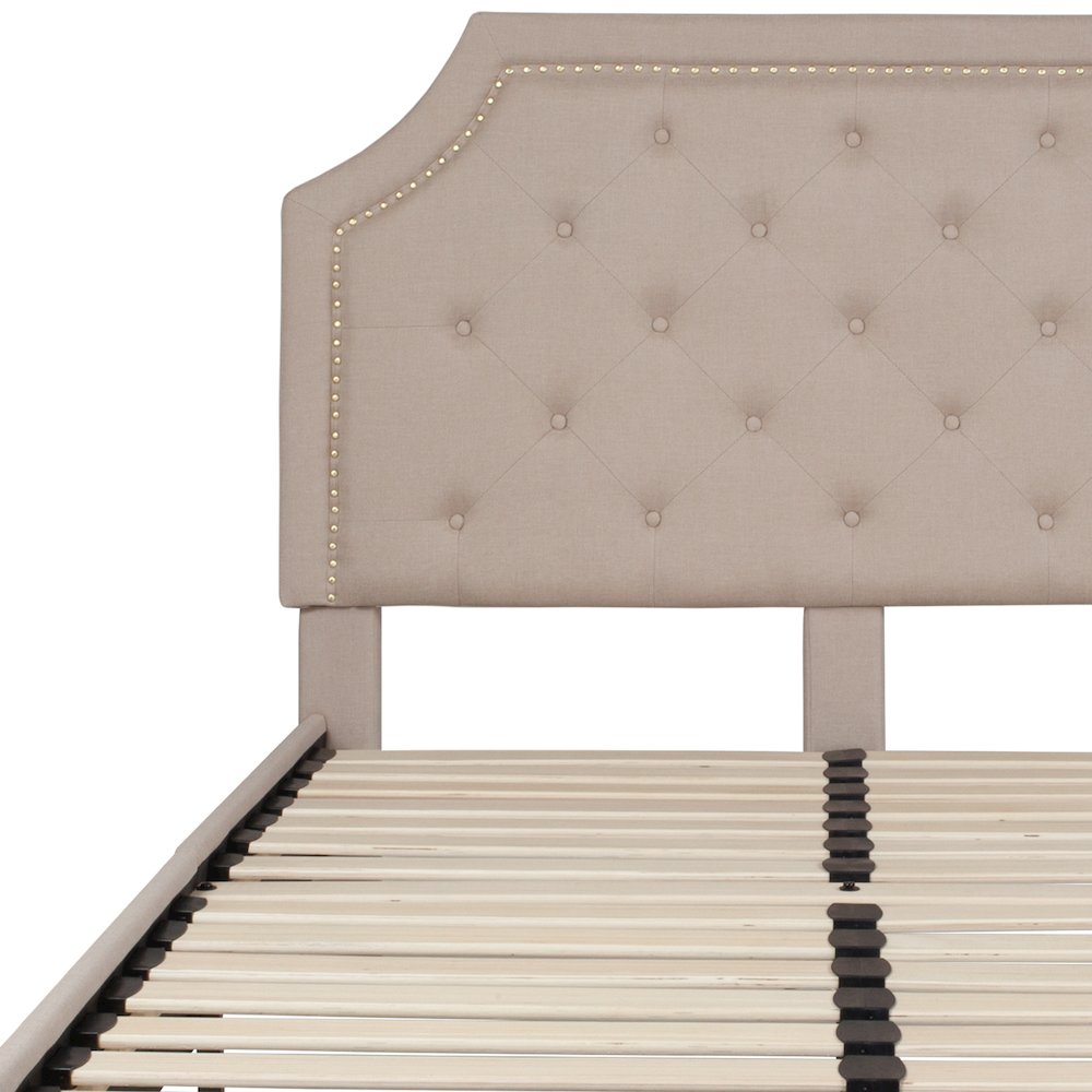 Full Size Tufted Upholstered Platform Bed in Beige Fabric. Picture 6