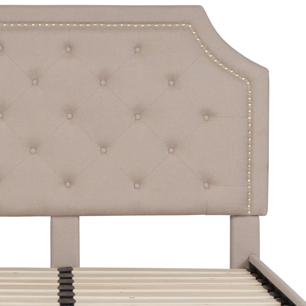 Full Size Tufted Upholstered Platform Bed in Beige Fabric. Picture 10