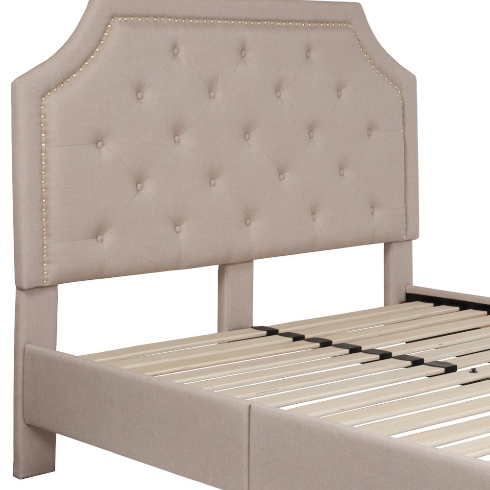 Full Size Tufted Upholstered Platform Bed in Beige Fabric. Picture 8