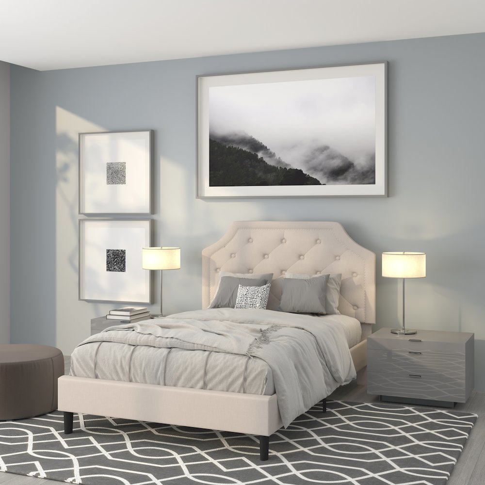 Full Size Tufted Upholstered Platform Bed in Beige Fabric. Picture 2