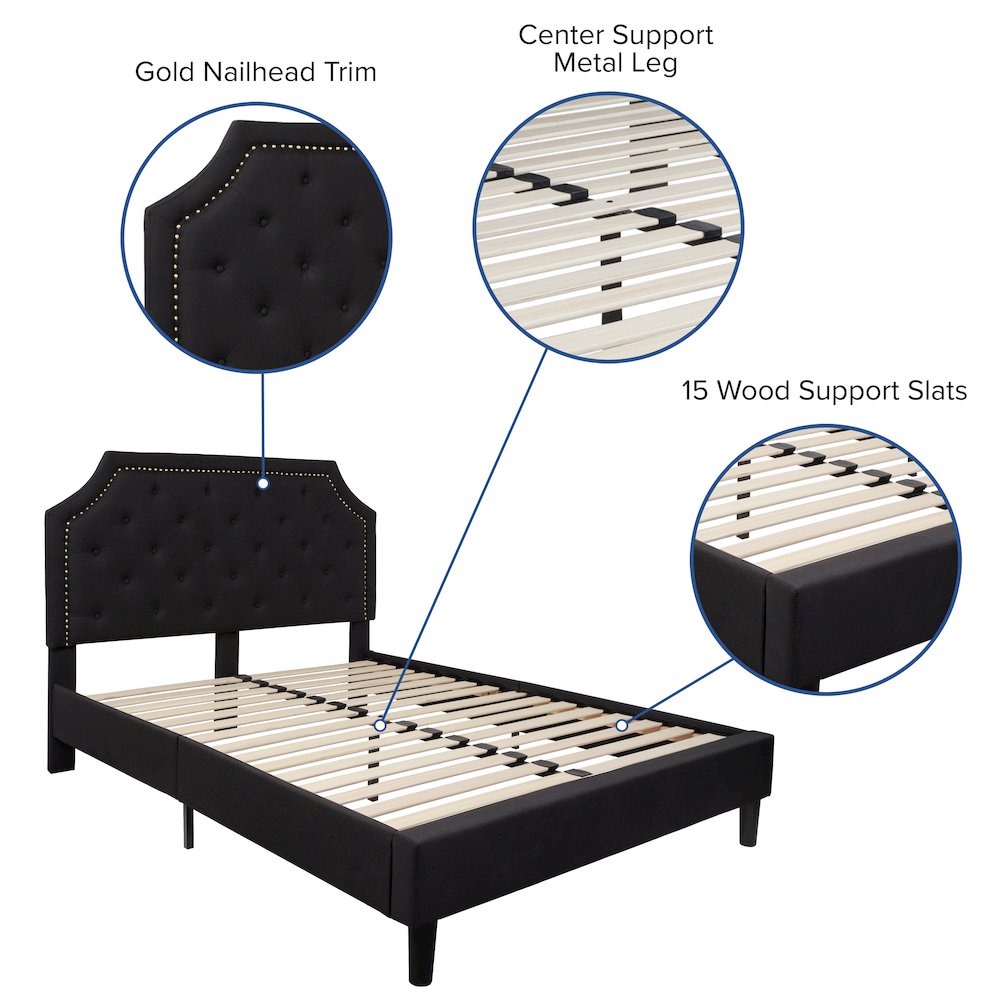 Full Size Tufted Upholstered Platform Bed in Black Fabric. Picture 5