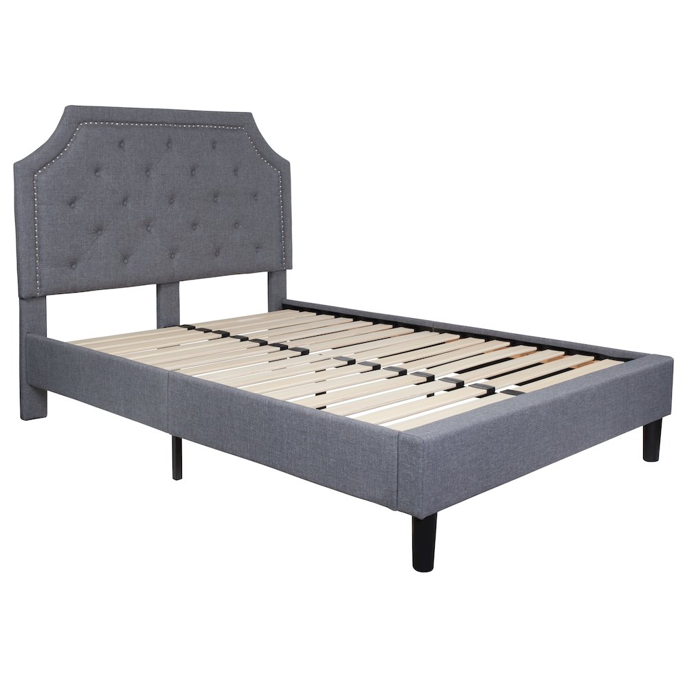 Full Size Tufted Upholstered Platform Bed in Light Gray Fabric. Picture 1