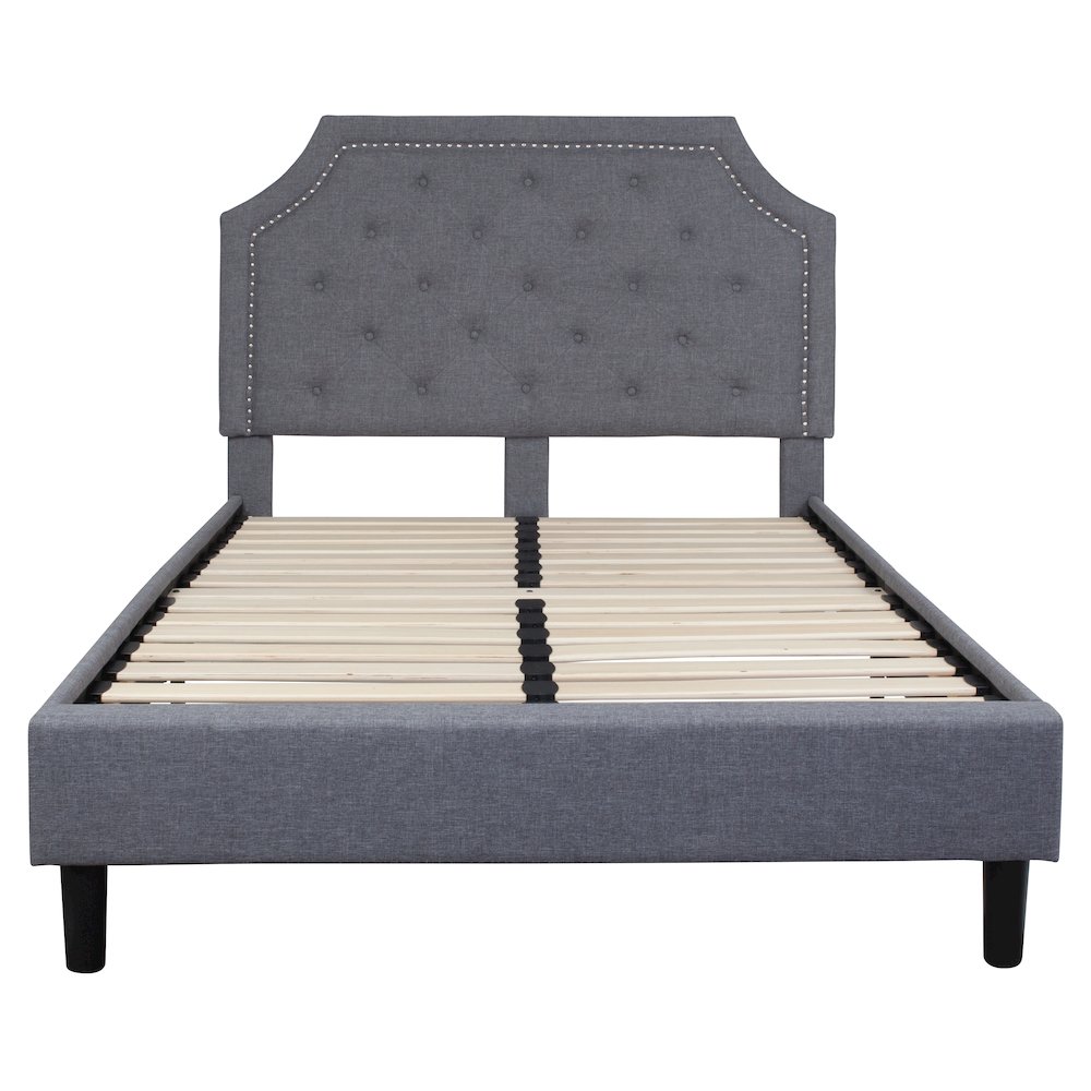 Full Size Tufted Upholstered Platform Bed in Light Gray Fabric. Picture 8