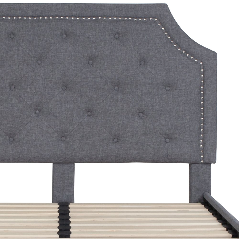 Full Size Tufted Upholstered Platform Bed in Light Gray Fabric. Picture 11