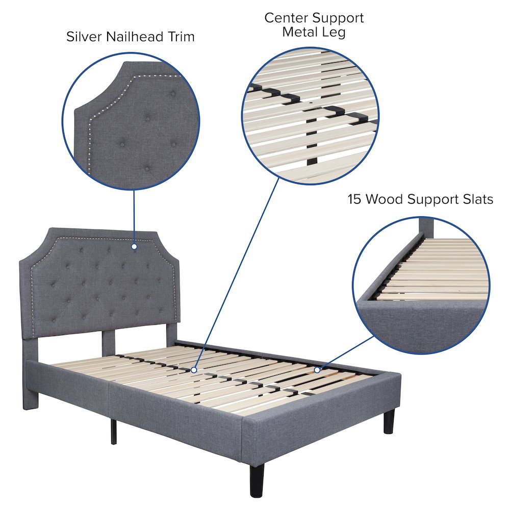 Full Size Tufted Upholstered Platform Bed in Light Gray Fabric. Picture 5