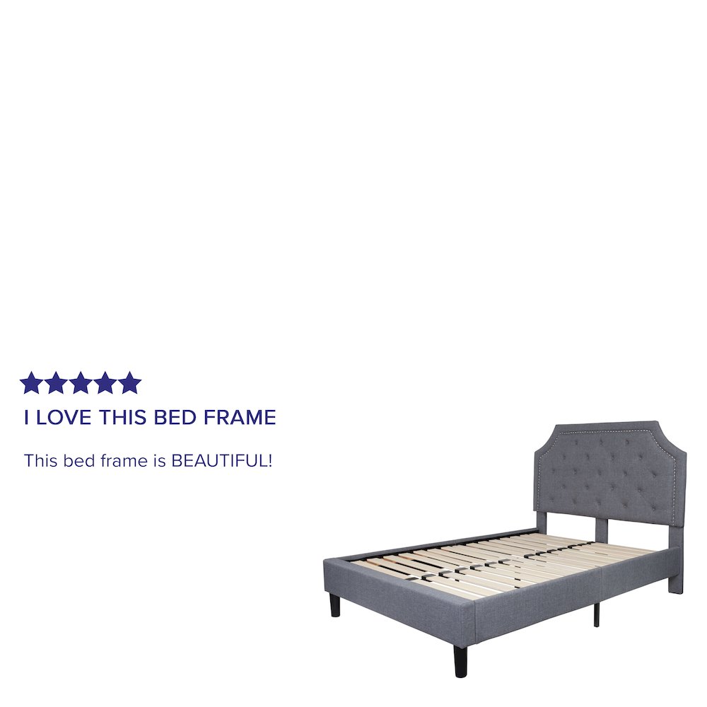 Full Size Tufted Upholstered Platform Bed in Light Gray Fabric. Picture 4