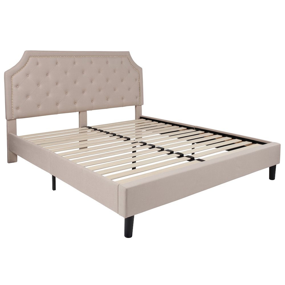 King Size Tufted Upholstered Platform Bed in Beige Fabric. Picture 1