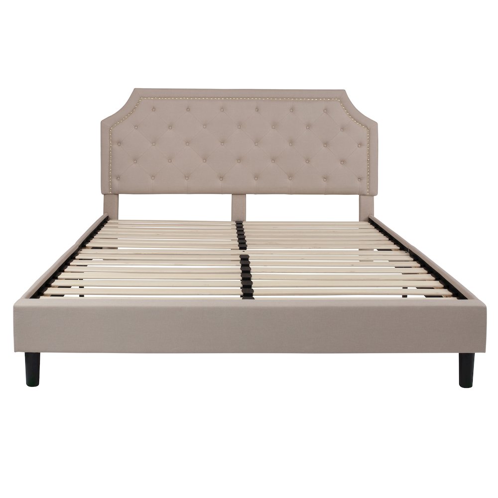 King Size Tufted Upholstered Platform Bed in Beige Fabric. Picture 8