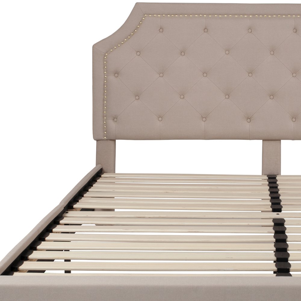 King Size Tufted Upholstered Platform Bed in Beige Fabric. Picture 11