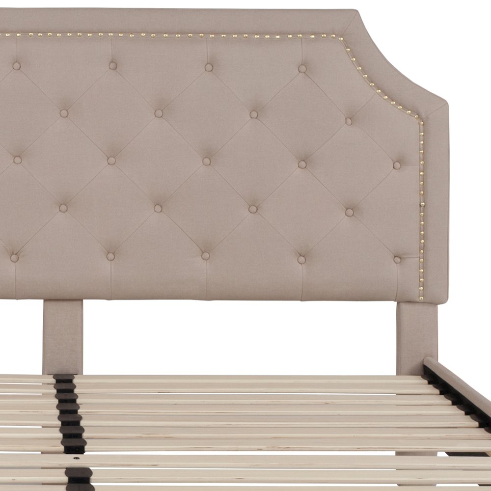 King Size Tufted Upholstered Platform Bed in Beige Fabric. Picture 10