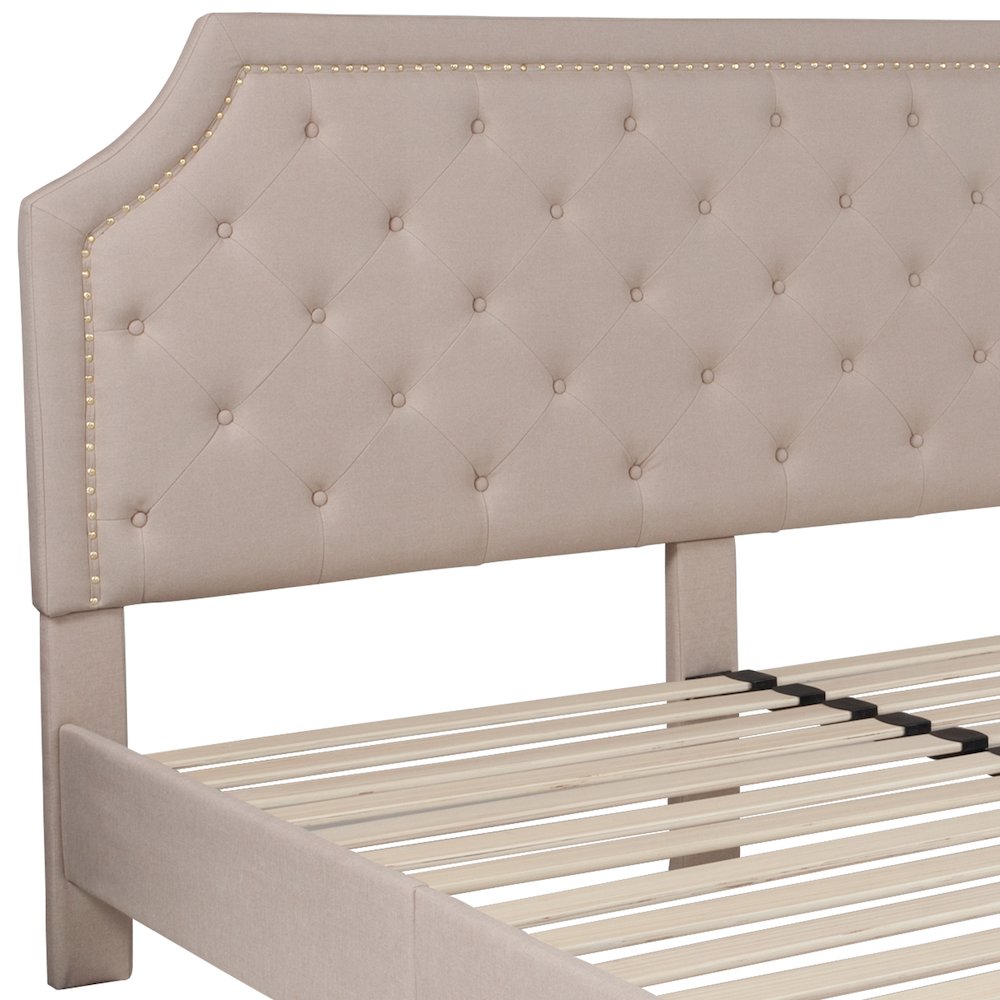 King Size Tufted Upholstered Platform Bed in Beige Fabric. Picture 9