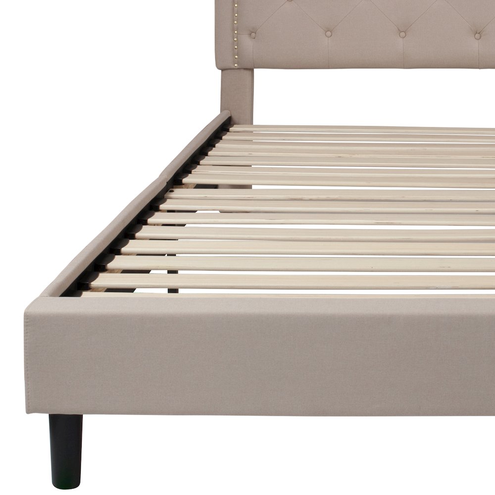 King Size Tufted Upholstered Platform Bed in Beige Fabric. Picture 7