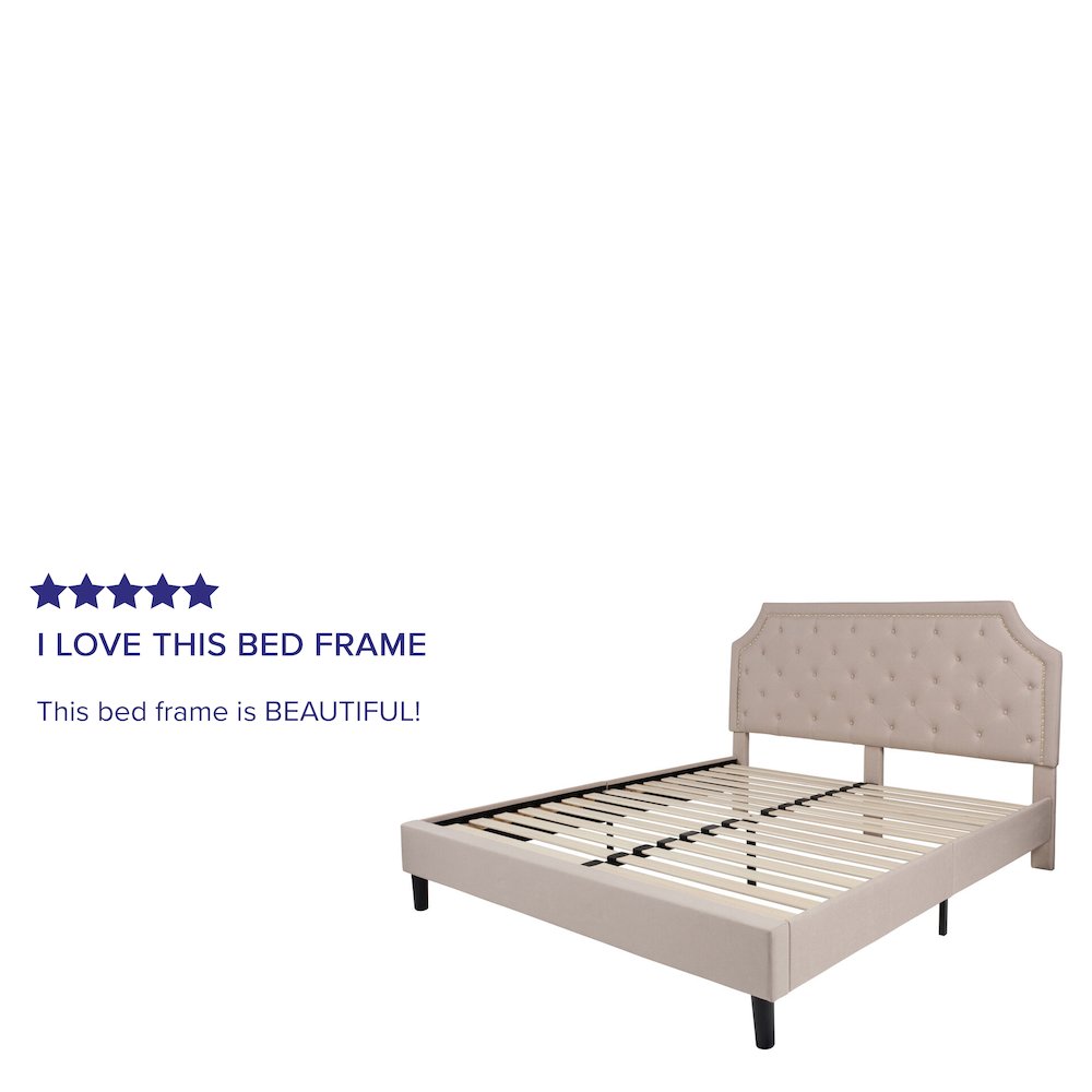 King Size Tufted Upholstered Platform Bed in Beige Fabric. Picture 4