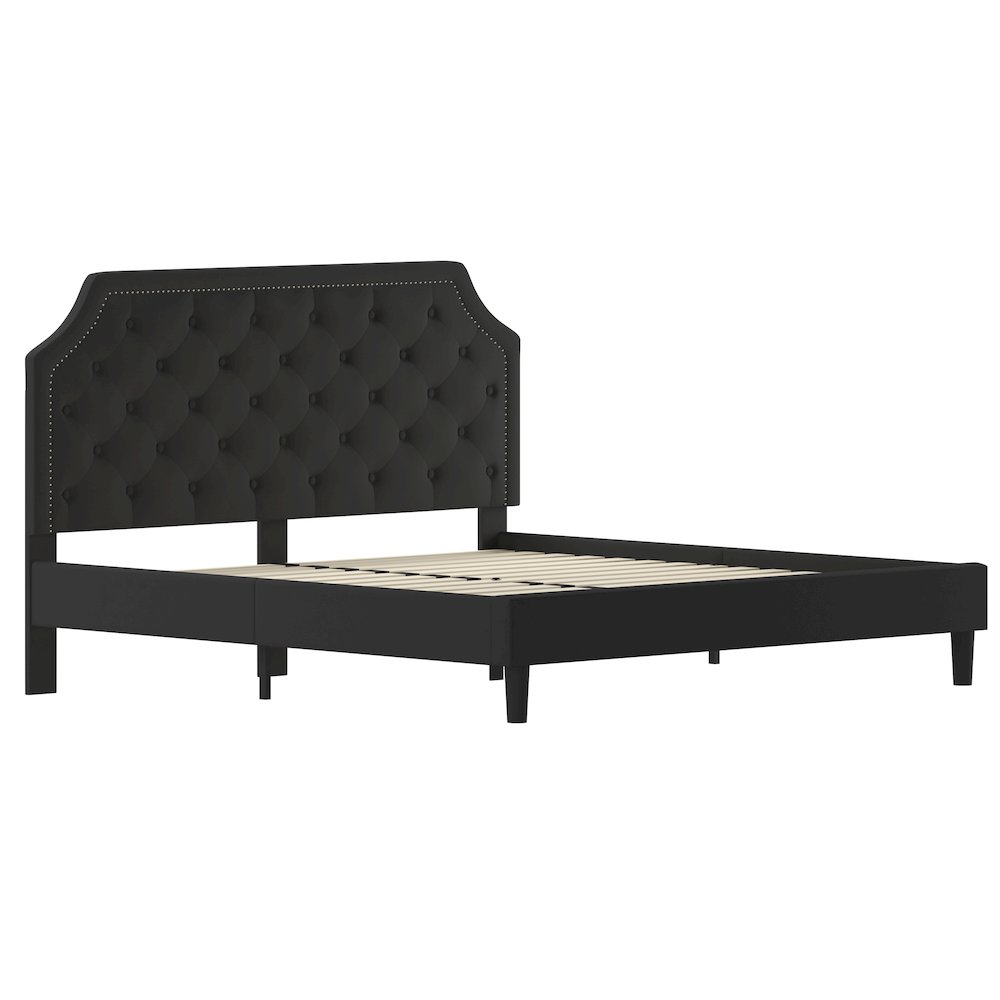King Size Tufted Upholstered Platform Bed in Black Fabric. Picture 1