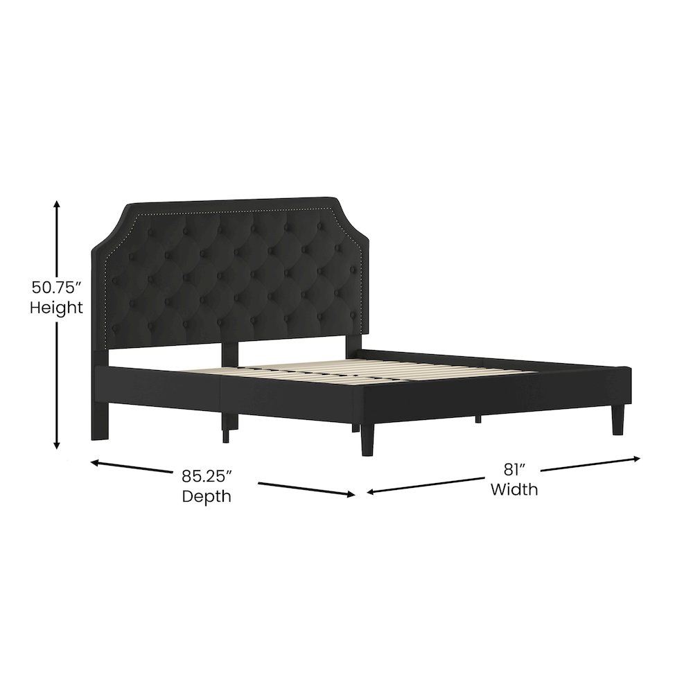 King Size Tufted Upholstered Platform Bed in Black Fabric. Picture 5