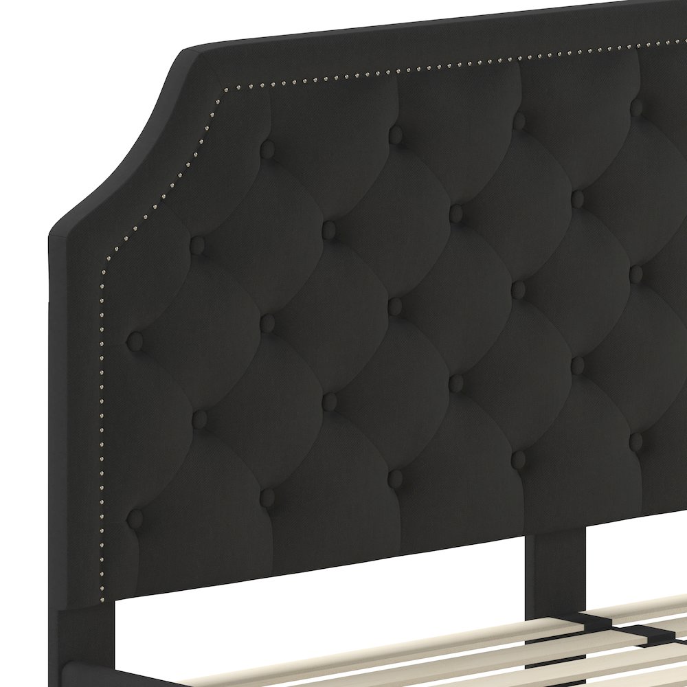 King Size Tufted Upholstered Platform Bed in Black Fabric. Picture 7