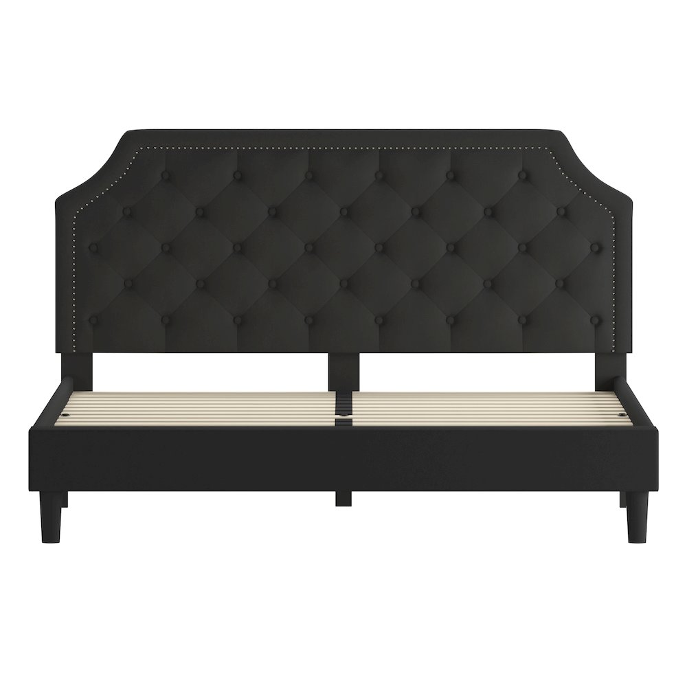 King Size Tufted Upholstered Platform Bed in Black Fabric. Picture 9