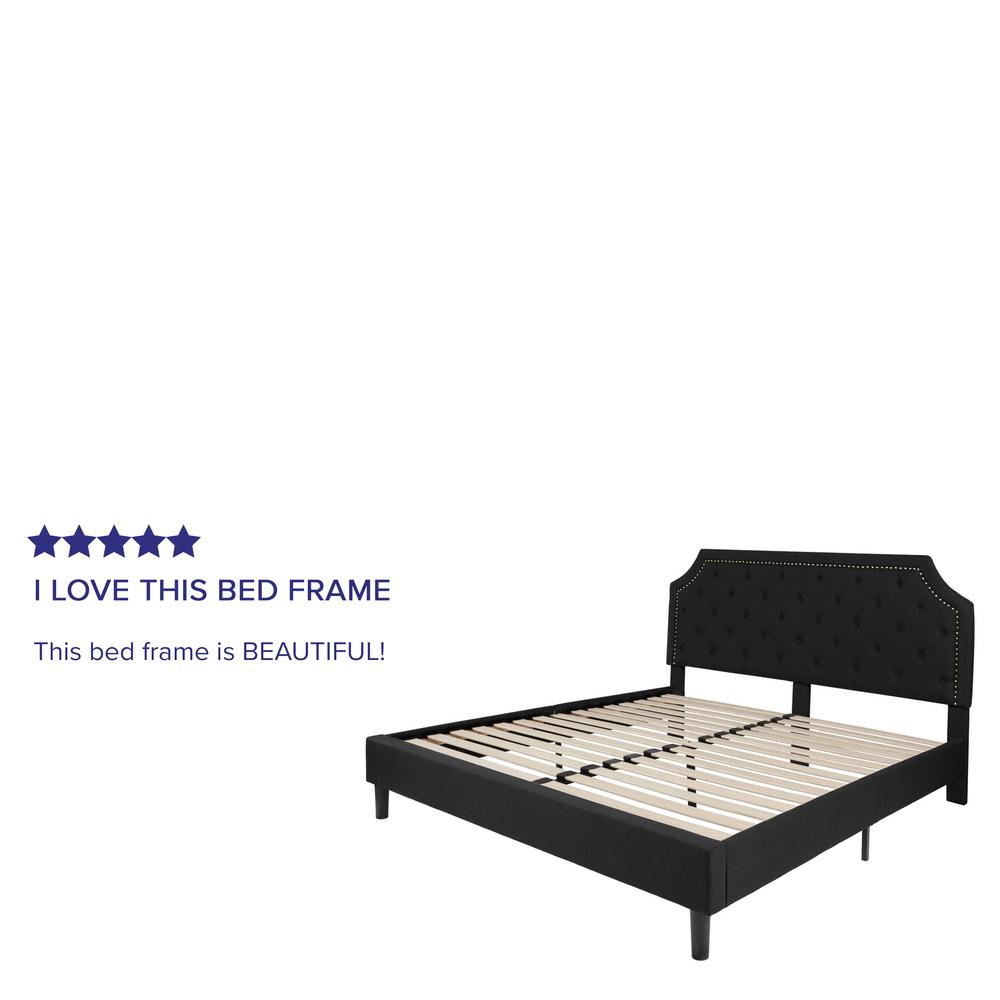 King Size Arched Tufted Upholstered Platform Bed in Black Fabric. Picture 5