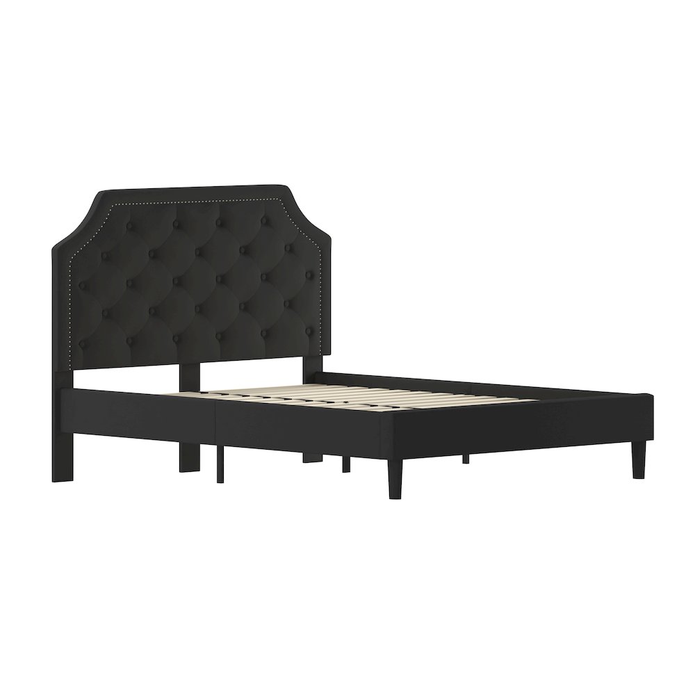Queen Size Tufted Upholstered Platform Bed in Black Fabric. Picture 1