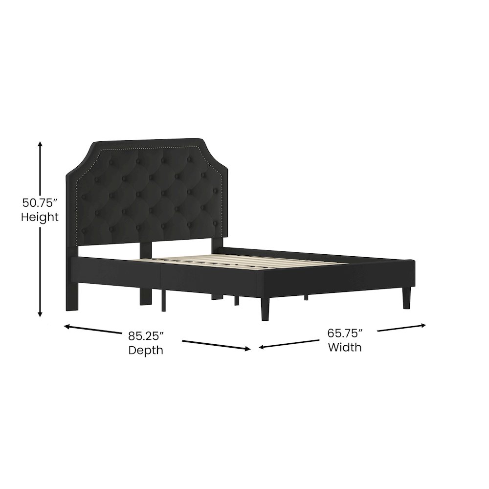 Queen Size Tufted Upholstered Platform Bed in Black Fabric. Picture 5