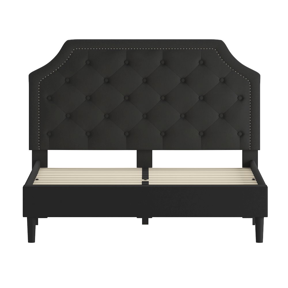 Queen Size Tufted Upholstered Platform Bed in Black Fabric. Picture 9
