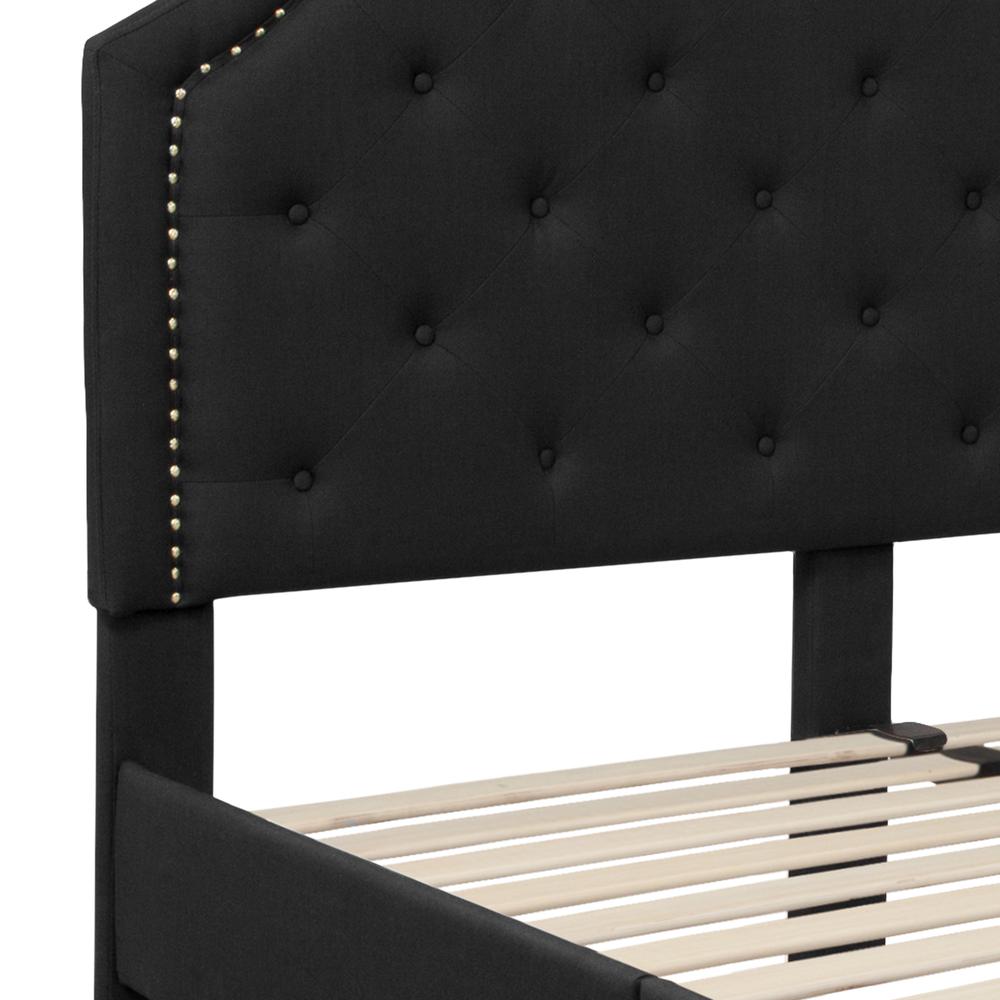 Queen Size Arched Tufted Upholstered Platform Bed in Black Fabric. Picture 4