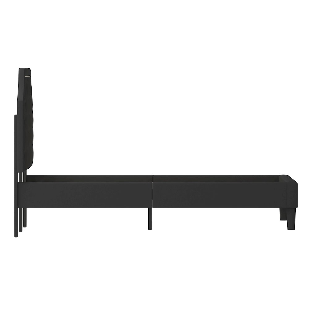 Queen Size Tufted Upholstered Platform Bed in Black Fabric. Picture 8