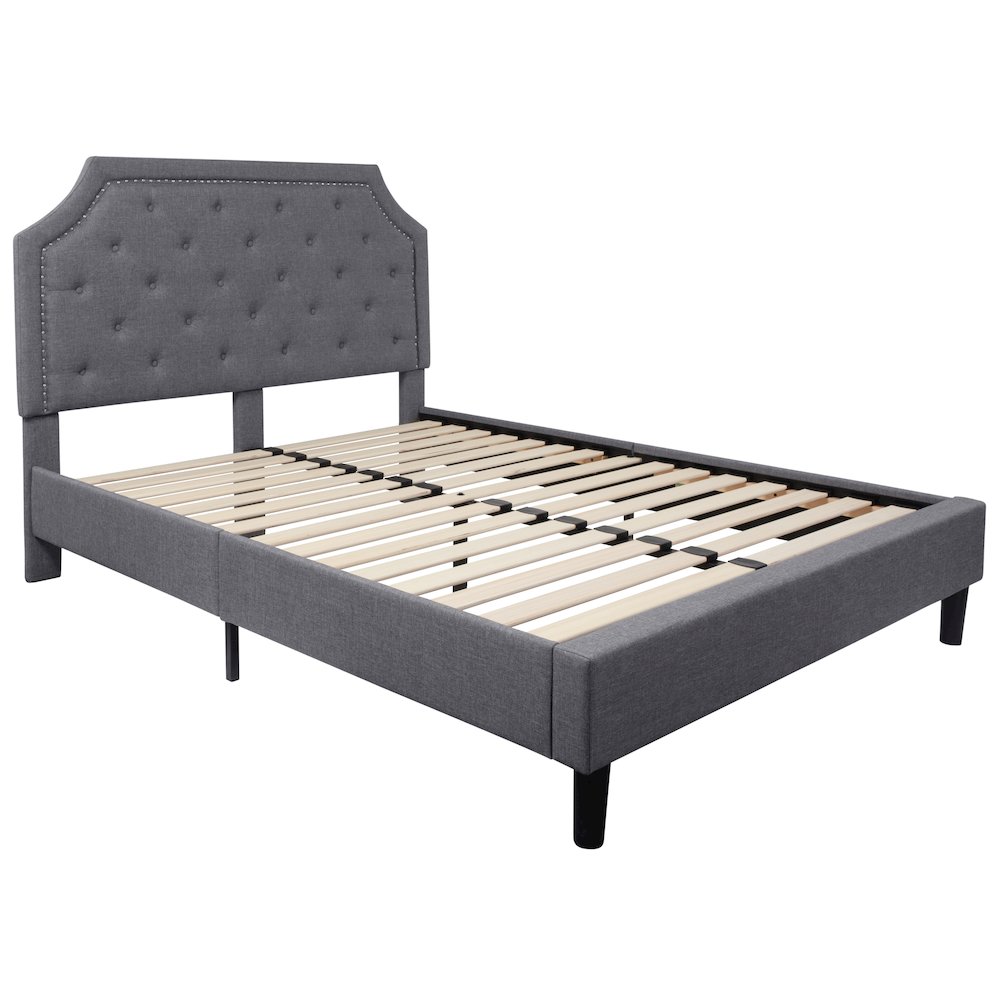 Queen Size Tufted Upholstered Platform Bed in Light Gray Fabric. Picture 1