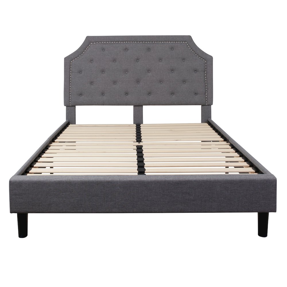 Queen Size Tufted Upholstered Platform Bed in Light Gray Fabric. Picture 7