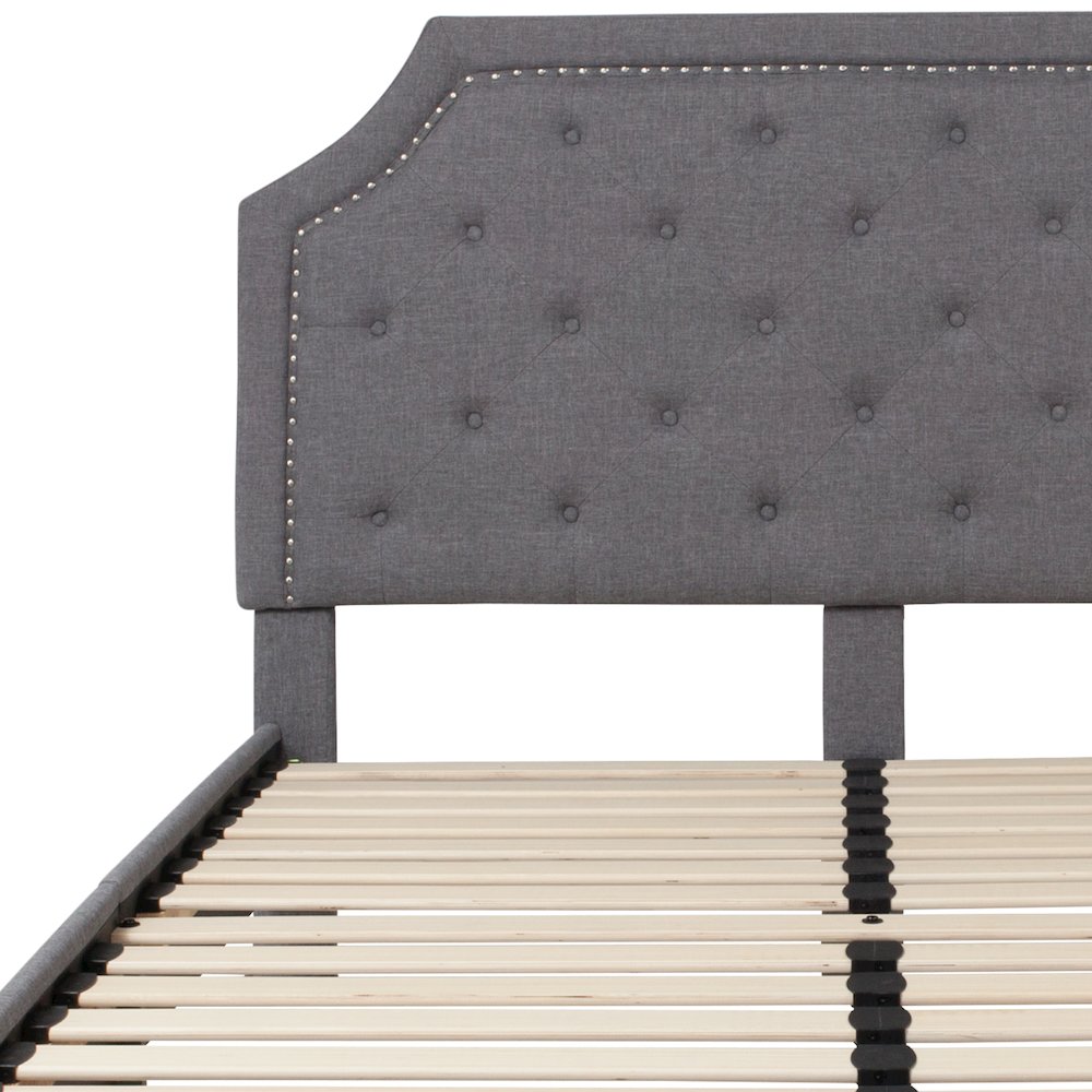 Queen Size Tufted Upholstered Platform Bed in Light Gray Fabric. Picture 8