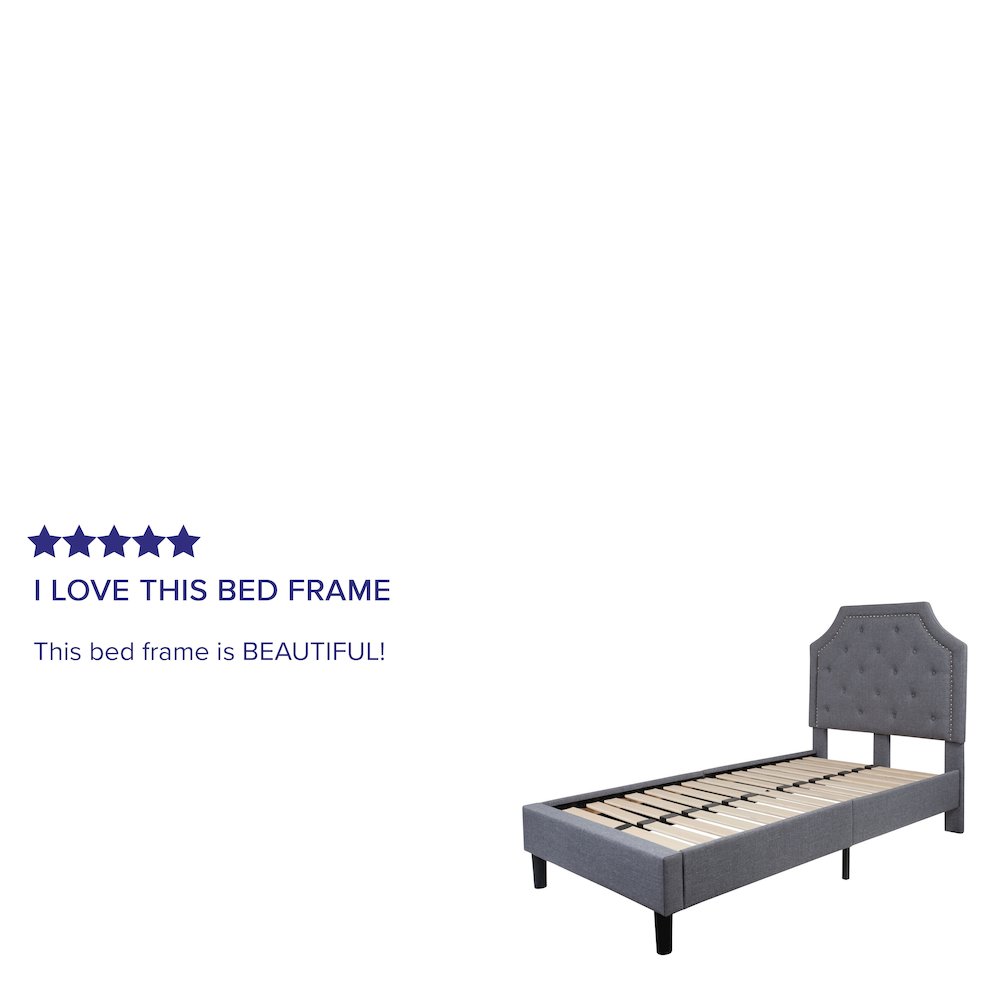 Twin Size Arched Tufted Upholstered Platform Bed in Light Gray Fabric. Picture 5